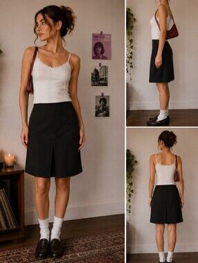 Size XS Black Front Pleat Pencil Skirt 23" Long